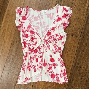 VENUS Women's Red and White Floral Blouse